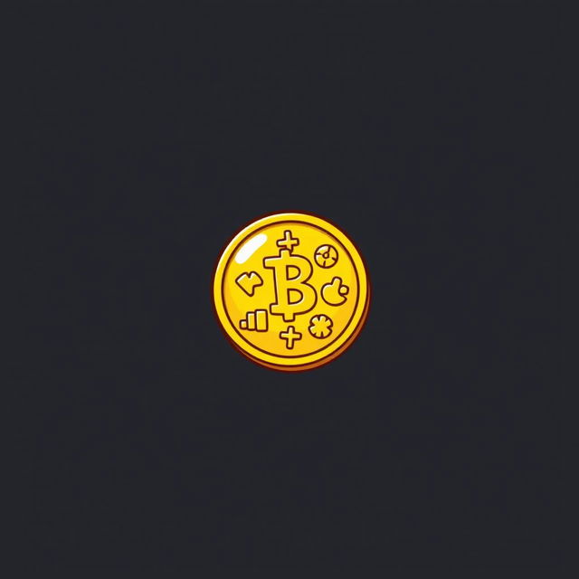 A cartoon-style shiny golden coin icon, featuring playful and exaggerated designs with a bright yellow-golden hue