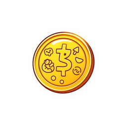 A cartoon-style shiny golden coin icon, featuring playful and exaggerated designs with a bright yellow-golden hue