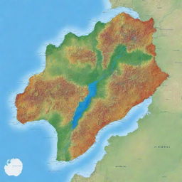 A detailed 2D map of Suriname, with vibrant colors to bring out the geographical features: rivers, mountains, cities.