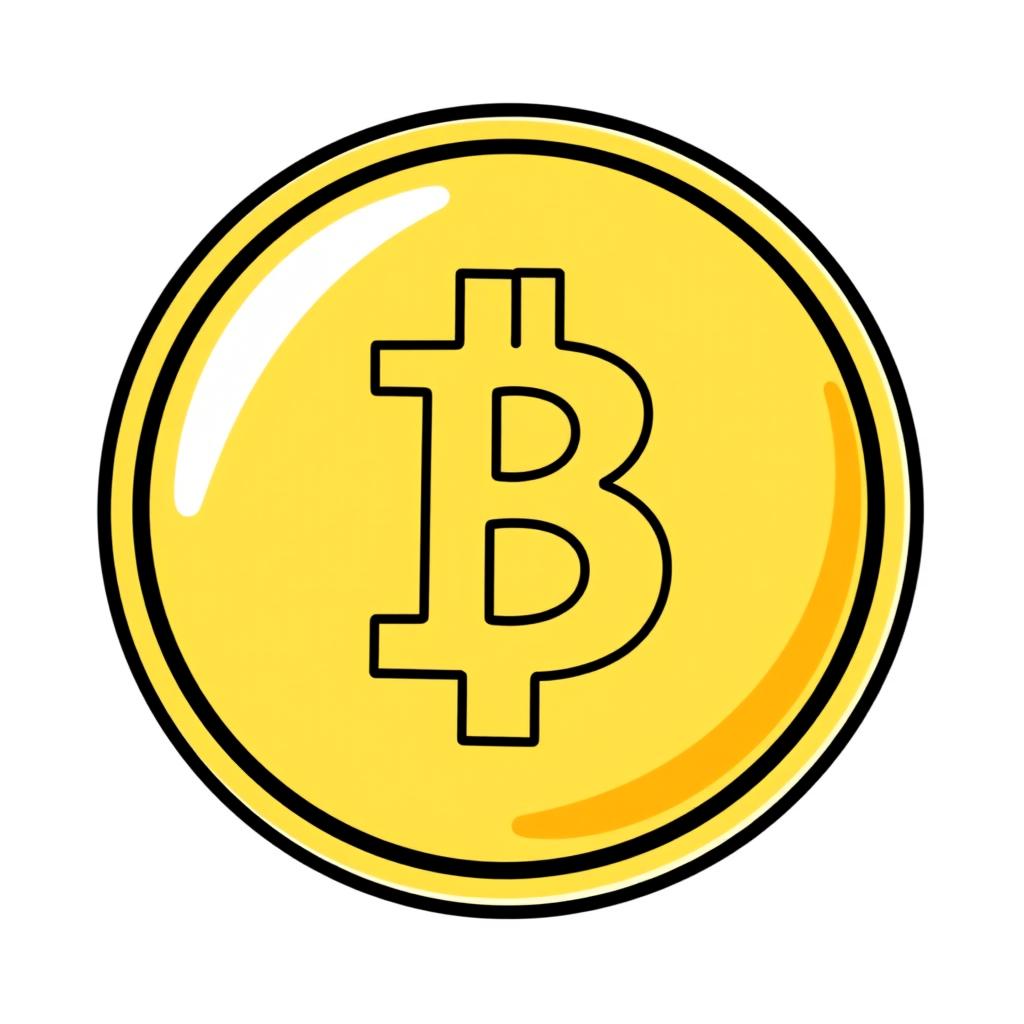 A simple cartoon-style golden coin icon, showcasing a smooth and shiny yellow facade