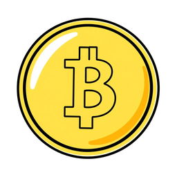 A simple cartoon-style golden coin icon, showcasing a smooth and shiny yellow facade