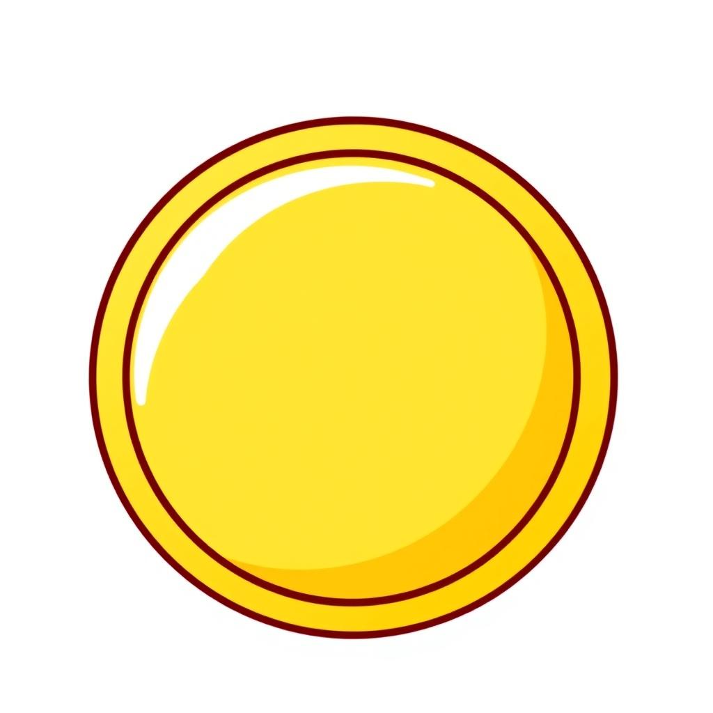 A simple cartoon-style golden coin icon, showcasing a smooth and shiny yellow facade