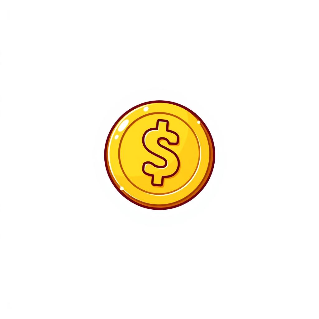 A simple and playful cartoon-style golden coin icon, showcasing a smooth, shiny yellow surface