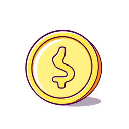 A simple and playful cartoon-style golden coin icon, showcasing a smooth, shiny yellow surface