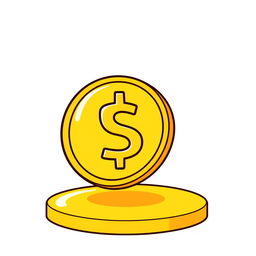 A simple and playful cartoon-style golden coin icon, showcasing a smooth, shiny yellow surface