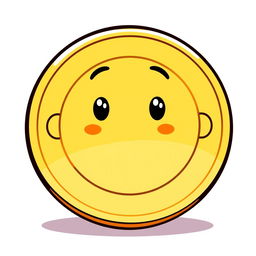 A simple and playful cartoon-style golden coin icon, showcasing a smooth, shiny yellow surface