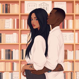 A minimalist and romantic scene set in a bookstore