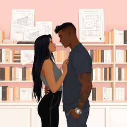 A minimalist and romantic scene set in a bookstore