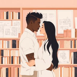 A minimalist and romantic scene set in a bookstore