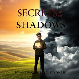 A split image depicting contrasting landscapes for the book cover of "Secrets of the Shadows"