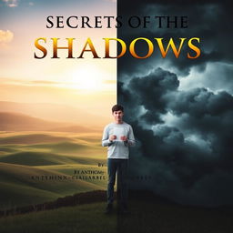 A split image depicting contrasting landscapes for the book cover of "Secrets of the Shadows"