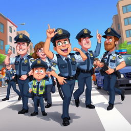 A dynamic 2D illustration of police officers in action