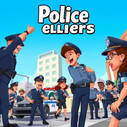 A dynamic 2D illustration of police officers in action