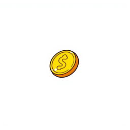 A whimsical and playful cartoon-style golden coin icon, showcasing a smooth and shiny yellow surface