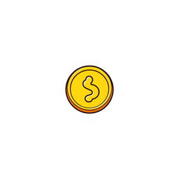 A fun and simple cartoon-style golden coin icon, featuring a bright, shiny yellow surface