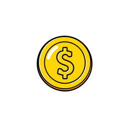 A fun and simple cartoon-style golden coin icon, featuring a bright, shiny yellow surface