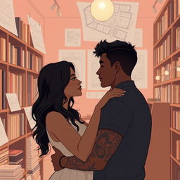 A minimalist and romantic scene set in a cozy bookstore