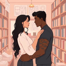 A minimalist and romantic scene set in a cozy bookstore