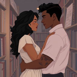 A minimalist and romantic scene set in a dimly lit bookstore