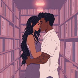 A minimalist and romantic scene set in a dimly lit bookstore