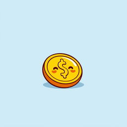 A cheerful and simple cartoon-style golden coin icon, characterized by a bright, shiny yellow surface