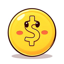 A cheerful and simple cartoon-style golden coin icon, characterized by a bright, shiny yellow surface