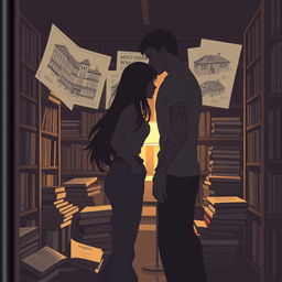 The cover design features the silhouettes of two characters inside a cozy bookstore, illuminated by the soft light of a reading lamp