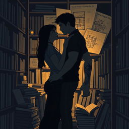 The cover design features the silhouettes of two characters inside a cozy bookstore, illuminated by the soft light of a reading lamp