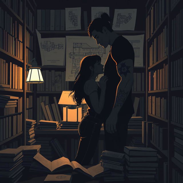 The cover design features the silhouettes of two characters inside a cozy bookstore, illuminated by the soft light of a reading lamp