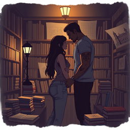 The cover design beautifully captures the silhouettes of two characters inside a charming bookstore, illuminated by the soft light of a reading lamp