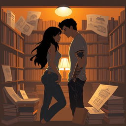 The cover design illustrates the silhouettes of two characters inside a warm, inviting bookstore, illuminated by the soft glow of a reading lamp