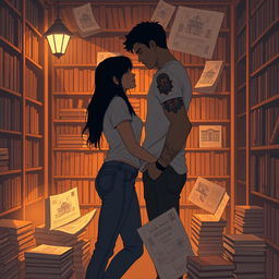 The cover design illustrates the silhouettes of two characters inside a warm, inviting bookstore, illuminated by the soft glow of a reading lamp