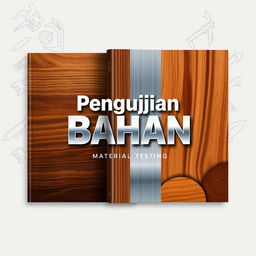 A visually striking book cover design for the title "Pengujian Bahan" (Material Testing), focusing on the themes of wood and metal