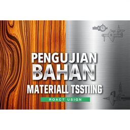 A visually striking book cover design for the title "Pengujian Bahan" (Material Testing), focusing on the themes of wood and metal