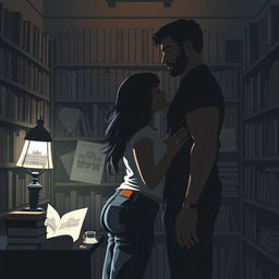 The cover design portrays the silhouettes of two characters inside a charming bookstore, illuminated by the soft glow of a reading lamp