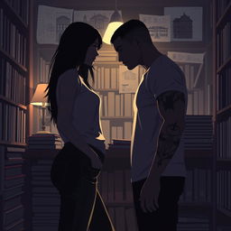 The cover design features the silhouettes of two characters inside a cozy bookstore, softly illuminated by the gentle light of a reading lamp