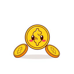 A playful cartoon-style golden coin icon, featuring a bright, shiny yellow surface with no facial features