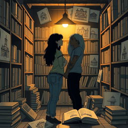 The cover design illustrates the silhouettes of two characters inside a quaint bookstore, softly lit by the warm glow of a reading lamp