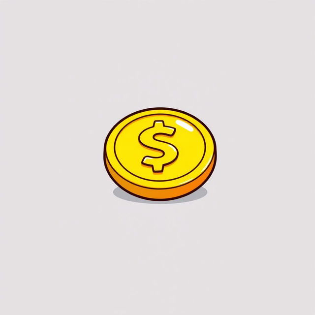 A vibrant and playful cartoon-style golden coin icon, featuring a glossy, bright yellow surface