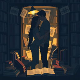 The cover design showcases the silhouettes of two characters nestled within a charming bookstore, illuminated by the soft glow of a reading lamp