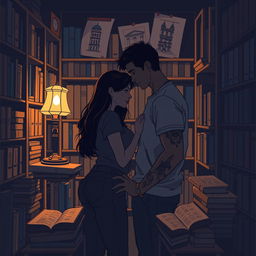 The cover design showcases the silhouettes of two characters nestled within a charming bookstore, illuminated by the soft glow of a reading lamp