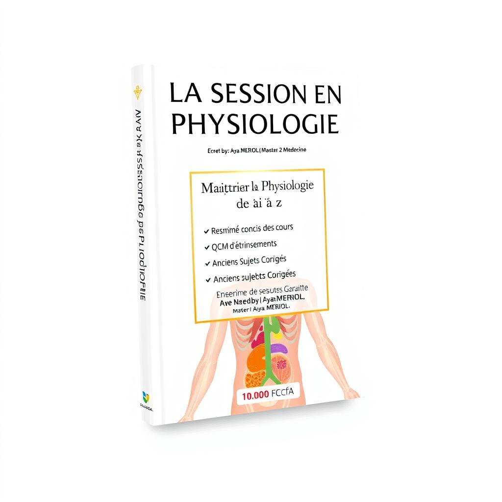 A clean and professional book cover design for the title 'LA SESSION EN PHYSIOLOGIE,' featuring the slogan 'Maîtriser la Physiologie de a à z' elegantly placed below the title