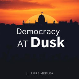 A striking modern book cover for 'Democracy at Dusk', depicting a somber atmosphere reflecting the decline of democracy in Bangladesh