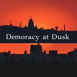 A striking modern book cover for 'Democracy at Dusk', depicting a somber atmosphere reflecting the decline of democracy in Bangladesh