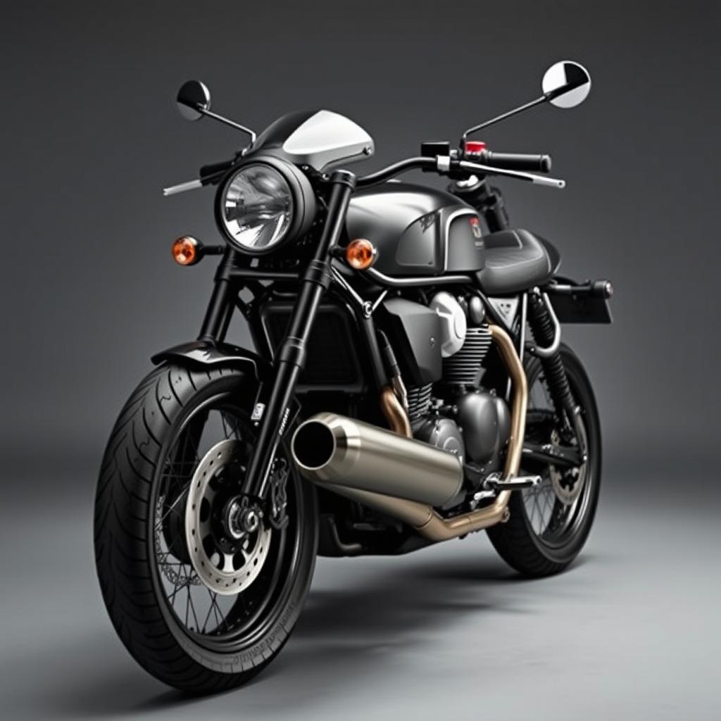 A stunning Triumph Thruxton 1200 R motorcycle showcased in a striking grey background