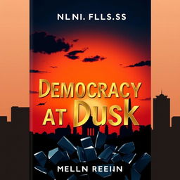 A modern and unique book cover for 'Democracy at Dusk', capturing the essence of the fall of democracy in Bangladesh