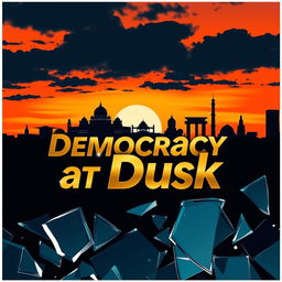 A modern and unique book cover for 'Democracy at Dusk', capturing the essence of the fall of democracy in Bangladesh