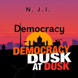 A modern and unique book cover for 'Democracy at Dusk', focusing on the theme of the fall of democracy in Bangladesh