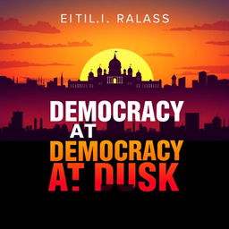 A modern and unique book cover for 'Democracy at Dusk', focusing on the theme of the fall of democracy in Bangladesh