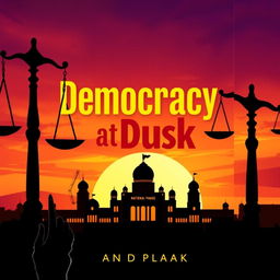 A modern and unique book cover for 'Democracy at Dusk', focusing on the theme of the fall of democracy in Bangladesh